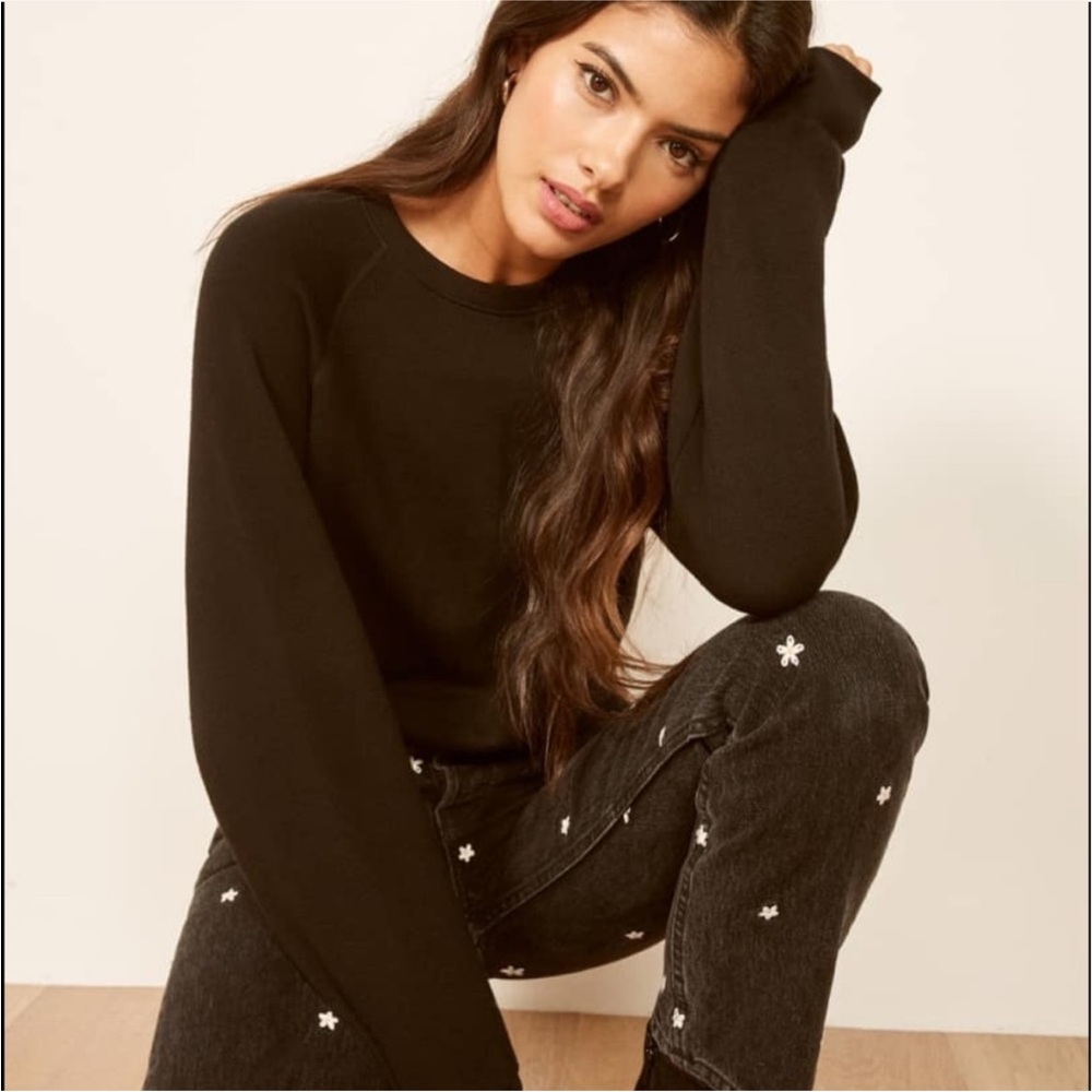 Reformation Rio Classic Black Crew Neck Sweatshirt